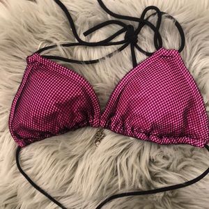 Skull pink and black fishnet swim top large